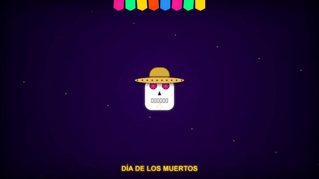 Dia de los Muertos Sugar Skull Animation with Colorful Maracas Border