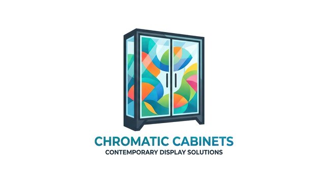 Artistic cabinet logo featuring colorful stained glass pattern for creative interior firm.