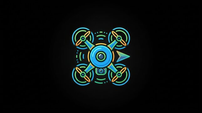 Modern drone icon with camera and speed effect on black background vector illustration.