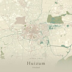 Fototapeta premium Vintage Canvas Map of Huizum, Netherlands | Scandinavian Wall Art | Historic Topographic