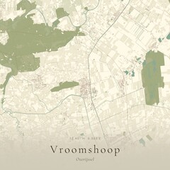 Fototapeta premium Vintage Canvas Map of Vroomshoop, Netherlands | Scandinavian Wall Art | Historic Topographic