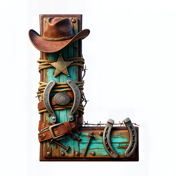 letra L, sombrero, soga, sherif, madera vieja, hebilla, herradura, fajo, cinto cuero, cuero, vaquero, estrella, oeste, viejo oeste, viejo, estatua, arte, antig&uuml;edad, dorada, cultura, antique, religion