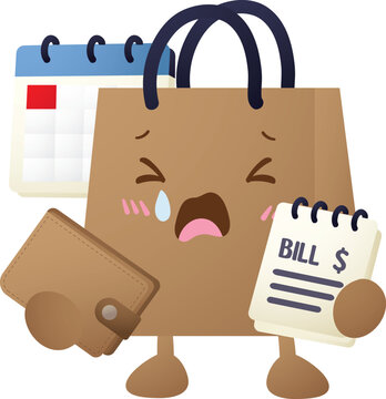 Brown paper bag character shows sadness