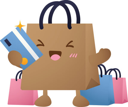 Joyful shopping bag holds a credit card