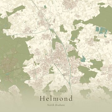 Vintage Canvas Map of Helmond, Netherlands | Scandinavian Wall Art | Historic Topographic
