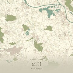 Fototapeta premium Vintage Canvas Map of Mill, Netherlands | Scandinavian Wall Art | Historic Topographic