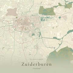 Naklejka premium Vintage Canvas Map of Zuiderburen, Netherlands | Scandinavian Wall Art | Historic Topographic