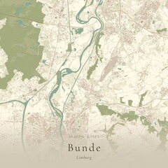 Fototapeta premium Vintage Canvas Map of Bunde, Netherlands | Scandinavian Wall Art | Historic Topographic