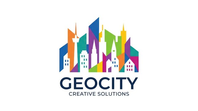 Vibrant city logo for creative solutions featuring colorful overlapping building silhouettes.
