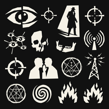 Sinister Surveillance and Occult Symbol Icons