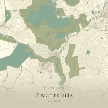 Vintage Canvas Map of Zwartsluis, Netherlands | Scandinavian Wall Art | Historic Topographic
