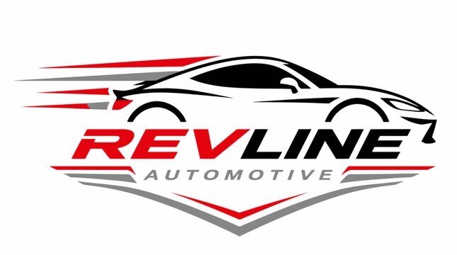 Revline Automotive sport car speed logo.