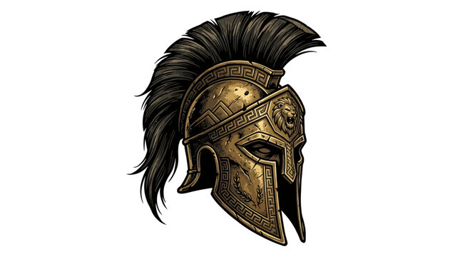 Ancient Spartan Warrior Helmet with Lion Emblem