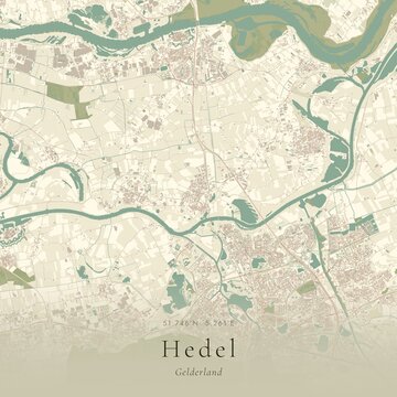 Vintage Canvas Map of Hedel, Netherlands | Scandinavian Wall Art | Historic Topographic