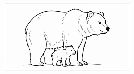 Mother Bear and Cub Line Art Illustration © ahmad