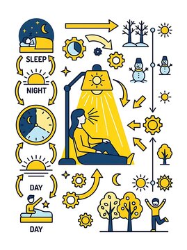 Circadian rhythm infographic showing sleep cycle and light therapy