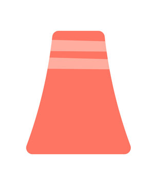 Flat red factory smokestack icon on white background. Minimal industrial chimney as bold industrial tower symbol with no smoke. Clean cooling tower shape for environmental infographic and modern