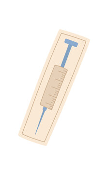 Clean medicine tool in sterile kit. Simple emergency healthcare device as essential care aid. Minimal flat icon in soft beige and blue, useful for doctor support, hospital donation poster or charity