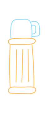 Thermos bag in doodle icon and color line, ideal for camp and outdoor picnic adventure. Hiking travel gear as equipment sign, for travel or adventure trip camp bag concept.