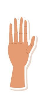 Flat mannequin hand in white sticker style. Cartoon human palm as simple art object and icon. Poseable hand tool for paint craft class or creative workshop, useful for children education and
