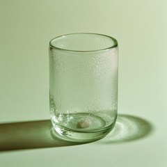 Fototapeta premium Minimalist glass tumbler with subtle condensation on green backdrop