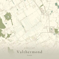 Fototapeta premium Vintage Canvas Map of Valthermond, Netherlands | Scandinavian Wall Art | Historic Topographic