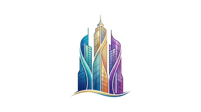 Abstract colorful skyscraper cityscape design for real estate and business company logos.