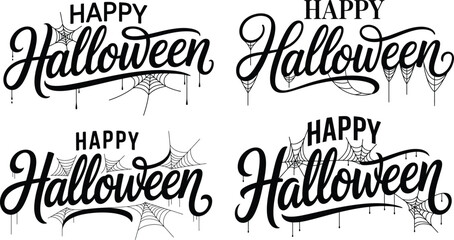 Fototapeta premium Happy Halloween Lettering with Spooky Web and Drip Elements