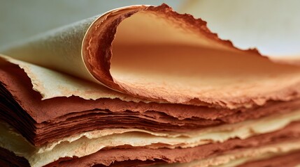 Obraz premium Rolled terracotta handmade paper scroll with cream inner fold