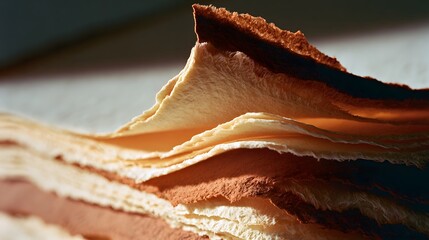 Fototapeta premium Layered terracotta paper sheets with wave-like curling edges