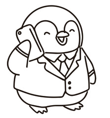 Fototapeta premium Cute Cartoon Businessman Penguin Talking On His Mobile Phone 