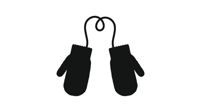 Black mittens connected by string, simple icon