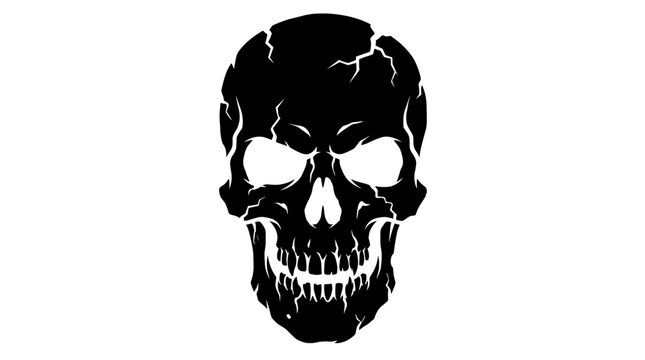 Black skull silhouette with cracked texture and sharp teeth