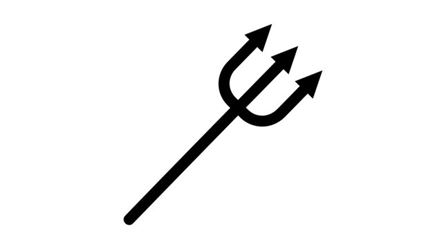 Black silhouette of a devil's pitchfork on a white background