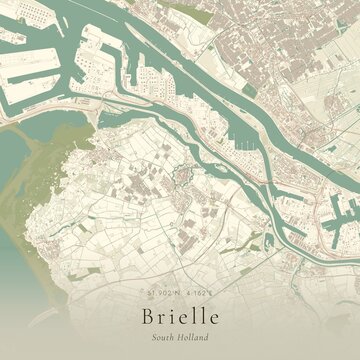 Vintage Canvas Map of Brielle, Netherlands | Scandinavian Wall Art | Historic Topographic