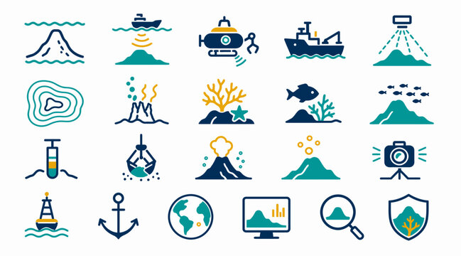 Colorful flat icons representing ocean and technology themes.