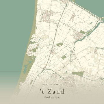 Vintage Canvas Map of 't Zand, Netherlands | Scandinavian Wall Art | Historic Topographic