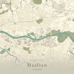 Fototapeta premium Vintage Canvas Map of Haaften, Netherlands | Scandinavian Wall Art | Historic Topographic