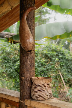 The Chankin (or changuina) is a traditional basket made with hand-braided vines by the women of the Shuar indigenous nationality in the Ecuadorian Amazon. Dried bottle gourd as a decorative item