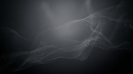 Fototapeta premium Abstract dark grey smoke flowing across a black background with subtle dust particles creating a mysterious atmosphere for website hero banners