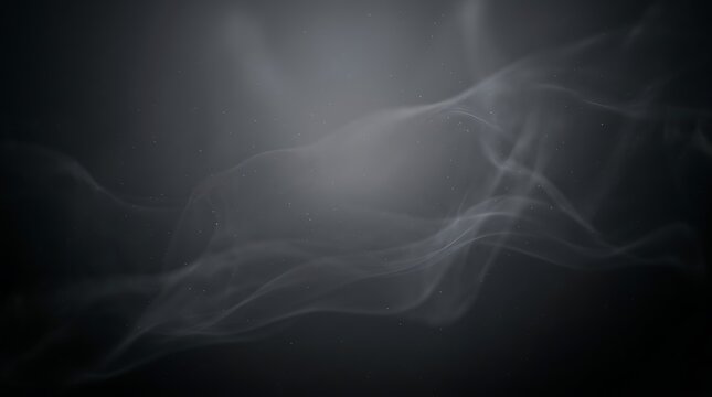 Abstract dark grey smoke flowing across a black background with subtle dust particles creating a mysterious atmosphere for website hero banners