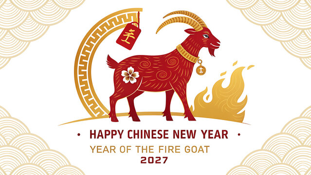 Chinese New Year celebration with red goat and golden decorations on white background transparent background
