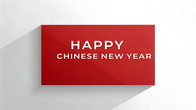Red card with Happy Chinese New Year text on white background with shadow  greeting card for celebration transparent background
