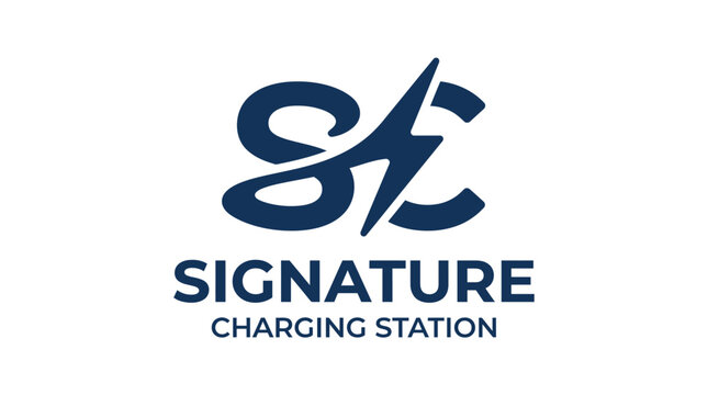 Electric vehicle charging station logo with lightning bolt initials.