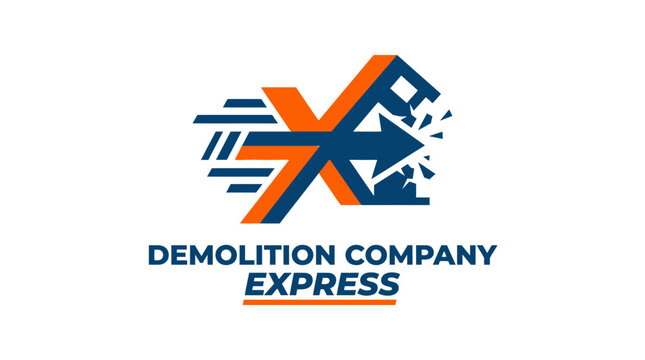 Abstract X logo for demolition and express construction.