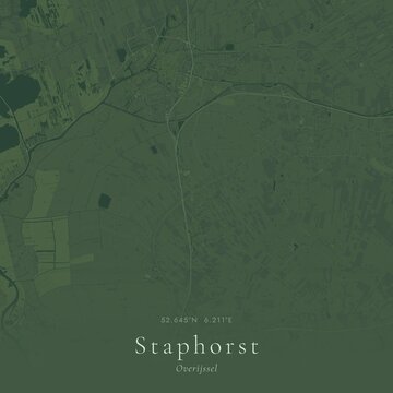 Sage Green Map of Staphorst, Netherlands | Modern Scandinavian Wall Art