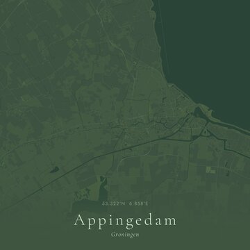 Sage Green Map of Appingedam, Netherlands | Modern Scandinavian Wall Art