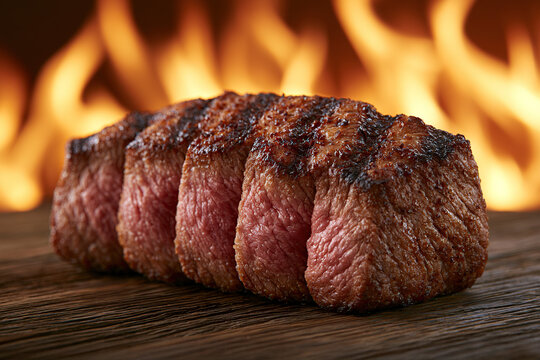 BBQ cut named Santa Maria Tri-Tip on fire background