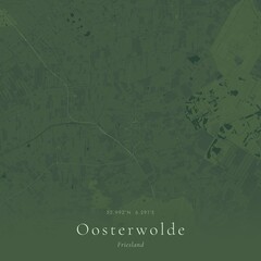 Obraz premium Sage Green Map of Oosterwolde, Netherlands | Modern Scandinavian Wall Art