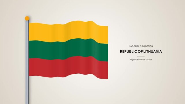 Waving Flag of Republic of Lithuania Tricolor Loop Animation for Northern Europe National Day 4K video